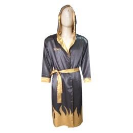 Customized long men's boxing robe, gray outer gold inner inner boxing robe, gold cuff design, Tornado Boxing Gym Martial020 Customized long men's boxing robe, gray outer gold inner inner boxing robe, gold cuff design, Tornado Boxing Gym Martial020